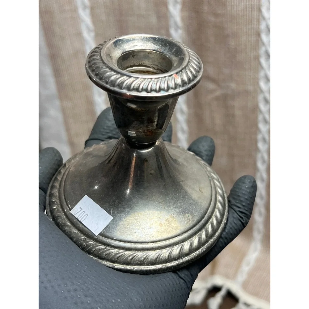 Newport Silverplate Weighted Candlestick Holderp Rope Trim